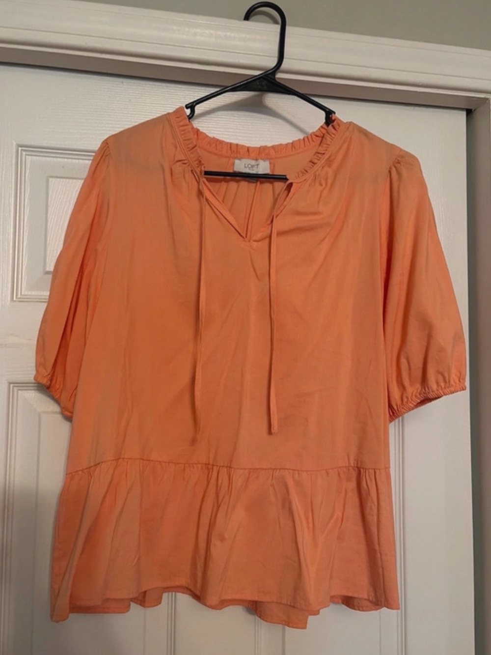LOFT Peach Tie-Front Peplum Blouse